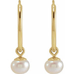 Charger l&#39;image dans la galerie, 14k Yellow Gold 12mm x 1mm  Round Endless Hoops Freshwater Cultured Pearl Dangle Earrings
