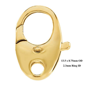 14k Yellow Gold Oval Cast Lobster Clasp 13.5x8.75mm 16.25x10mm 19x10mm OD