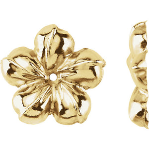 14k Yellow Gold Flower Floral Earring Jackets 13mm