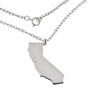 14k Gold 10k Gold Silver California CA State Map Diamond Personalized City Necklace