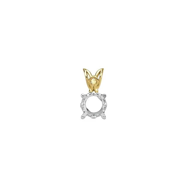 Platinum 18k 14k 10k Yellow Rose White Gold Round 4 Prong Scroll Design Pendant Mounting Mount 6mm Diamonds  Gemstones Stones