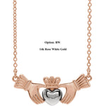 Afbeelding in Gallery-weergave laden, Platinum or 14k Yellow Rose White Gold or Sterling Silver Claddagh Necklace
