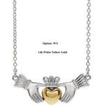Load image into Gallery viewer, Platinum or 14k Yellow Rose White Gold or Sterling Silver Claddagh Necklace
