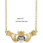 Lade das Bild in den Galerie-Viewer, Platinum or 14k Yellow Rose White Gold or Sterling Silver Claddagh Necklace

