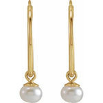 Indlæs billede til gallerivisning 14k Yellow Gold 15mm x 1mm  Round Endless Hoops Freshwater Cultured Pearl Dangle Earrings
