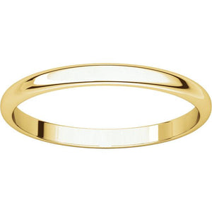 14k Yellow Gold 2mm Wedding Ring Band Half Round Light