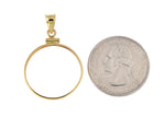 Load image into Gallery viewer, 14K Yellow White Gold Holds 22mm x 1.8mm Coins 1/4 Ounce American Eagle South African Rand Chinese Panda Coin Screw Top Frame Pendant Holder
