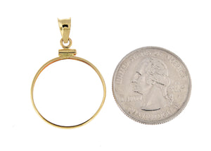 14K Yellow White Gold Holds 22mm x 1.8mm Coins 1/4 Ounce American Eagle South African Rand Chinese Panda Coin Screw Top Frame Pendant Holder