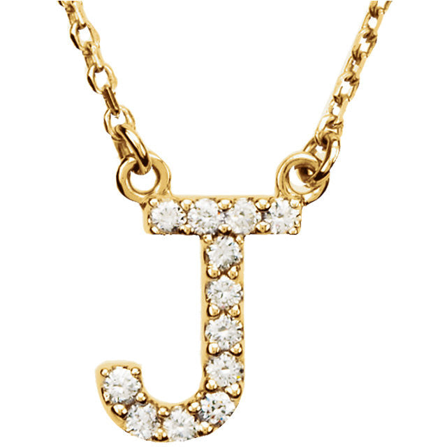 14k Gold 1/8 CTW Diamond Alphabet Initial Letter J Necklace