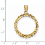 Charger l&#39;image dans la galerie, 14K Yellow Gold 1/4 oz or One Fourth Ounce American Eagle Coin Holder Holds 22mm x 1.8mm Prong Bezel Rope Edge Diamond Cut Pendant Charm
