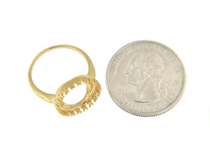 14K Yellow Gold 13mm Coin Holder Ring Mounting Prong Set for United States US 1 Dollar Type 1 or Mexican 2 Pesos Coins