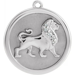Platinum 14k Yellow Rose White Gold Diamond Lion Medallion Dangle Charm
