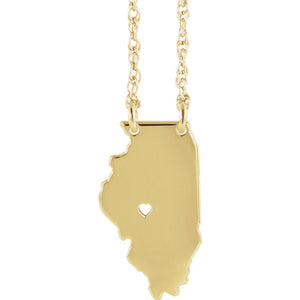 14k Gold 10k Gold Silver Illinois State Heart Personalized City Necklace
