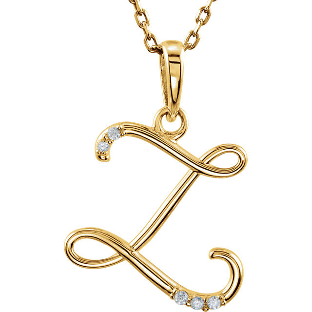 14k Gold or Sterling Silver .03 CTW Diamond Script Letter Z Initial Necklace