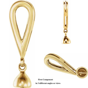 14K Yellow Gold Convertible Clasp System Fold Over with Tie Bar Ends for Traditional and Lariat Necklace Styles