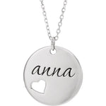 Charger l&#39;image dans la galerie, 14k Yellow Rose White Gold or Silver Round Disc Heart Pierced Pendant Charm Necklace Personalized Engraved
