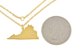Load image into Gallery viewer, 14k Gold 10k Gold Silver Virginia VA State Map Diamond Personalized City Necklace
