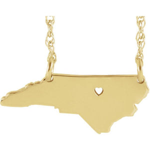14k Gold 10k Gold Silver North Carolina State Heart Personalized City Necklace
