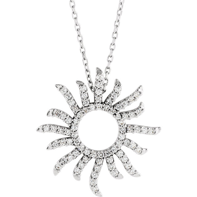 14K White Gold 3/8 CTW Diamond Sunburst Pendant Charm Necklace