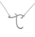 Load image into Gallery viewer, 14k Gold or Sterling Silver Script Letter T Initial Alphabet Necklace
