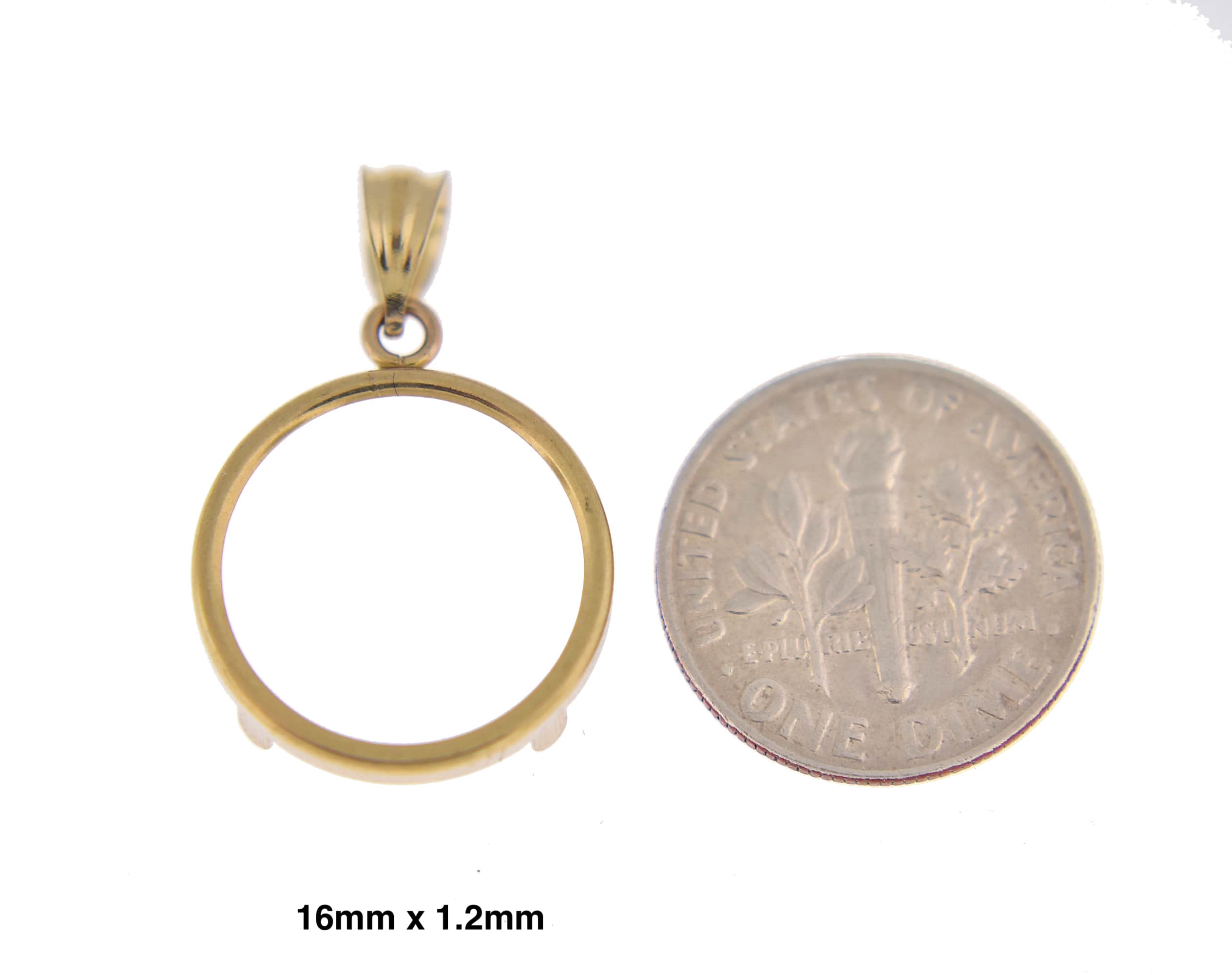 14K Yellow Gold Coin Holder for 16mm x 1.2mm Coins or Canadian 1/10 oz Ounce Maple Leaf Tab Back Frame Pendant Charm