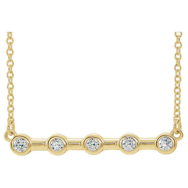 Platinum or 14K Yellow Rose White Gold or Silver 1/6 CTW Diamond Bezel Set Bar Necklace