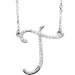 Load image into Gallery viewer, 14K Yellow Rose White Gold Diamond Letter T Initial Alphabet Necklace Custom Made To Order
