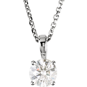14k White Gold 3/4 CTW Diamond Solitaire Necklace 18 inch