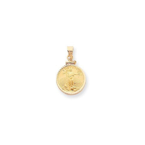 14K Yellow Gold 1 oz or One Ounce American Eagle Coin Holder Holds 32.6mm x 2.8mm Bezel Screw Top Pendant Charm