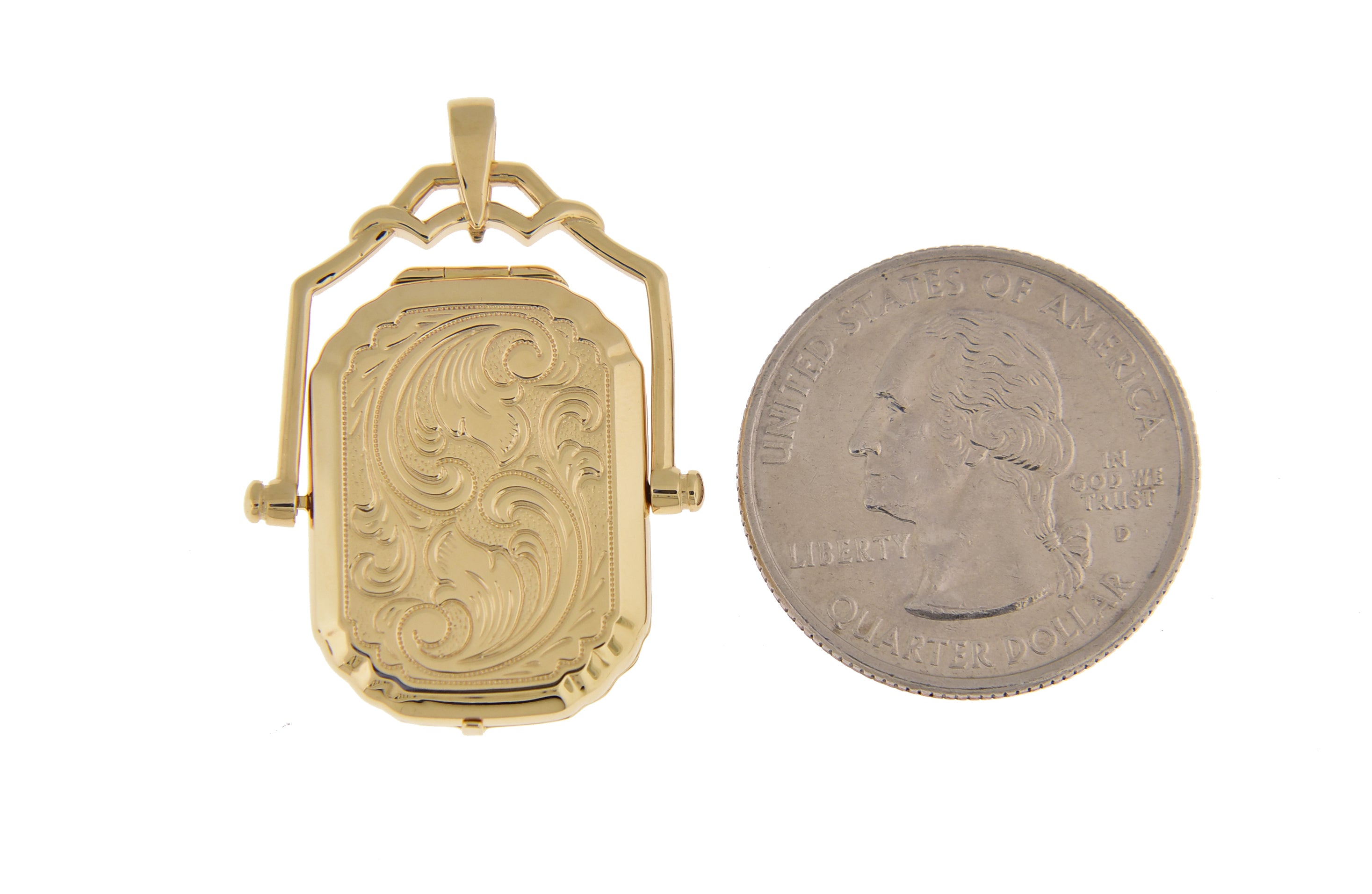 14K Yellow Gold Ornate Rectangle Swivel Photo Locket Pendant Charm – Bengjo