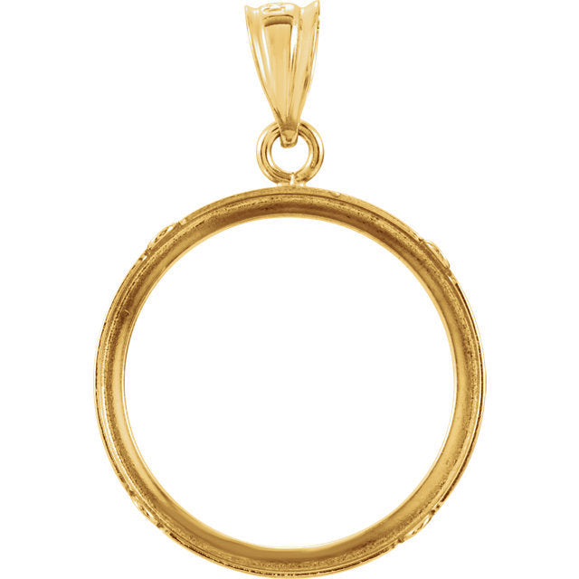 14K Yellow Gold Coin Holder for 17.9mm x 1.2mm Coins or United States US $2.50 Dollar or Chinese Panda 1/10 Ounce Tab Back Frame Pendant Charm