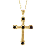 Load image into Gallery viewer, Platinum 14k Yellow Rose White Silver Genuine Onyx Cross Pendant Charm Necklace
