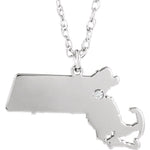 Load image into Gallery viewer, 14k Gold 10k Gold Silver Massachusetts MA State Map Diamond Personalized City Necklace
