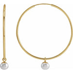 將圖片載入圖庫檢視器 14k Yellow Gold 30mm x 1mm  Round Endless Hoops Freshwater Cultured Pearl Dangle Earrings
