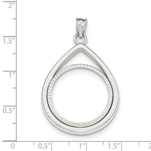 14K White Gold 1/4 oz or One Fourth Ounce American Eagle Teardrop Coin Holder Holds 22mm x 1.8mm Coin Prong Bezel Diamond Cut Pendant Charm