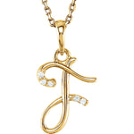 Load image into Gallery viewer, 14k Gold or Sterling Silver .03 CTW Diamond Script Letter F Initial Necklace
