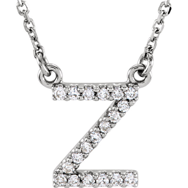 14k Gold 1/10 CTW Diamond Alphabet Initial Letter Z Necklace