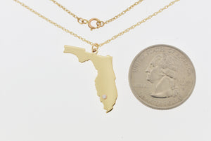 14k Gold 10k Gold Silver Florida FL State Map Diamond Personalized City Necklace