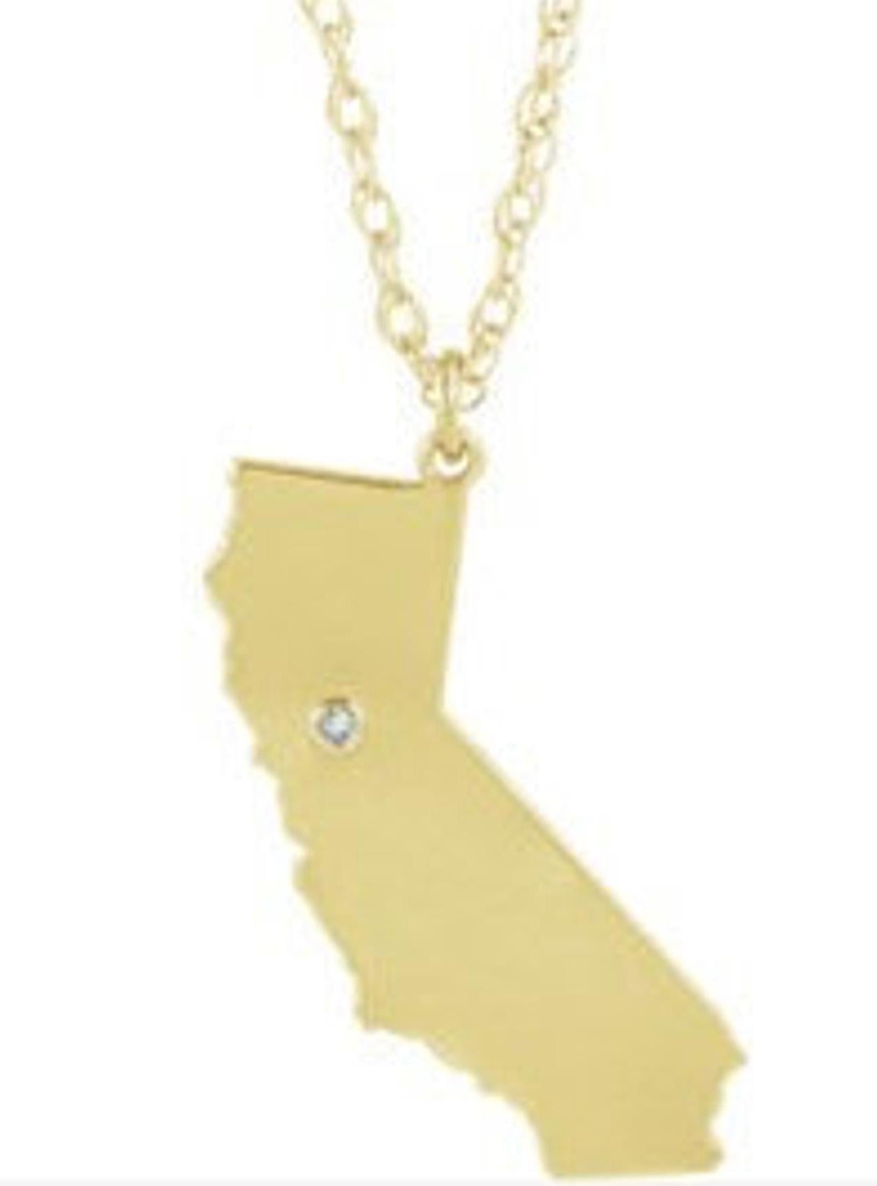 14k Gold 10k Gold Silver California CA State Map Diamond Personalized City Necklace