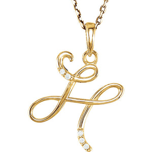 14k Gold or Sterling Silver .03 CTW Diamond Script Letter H Initial Necklace