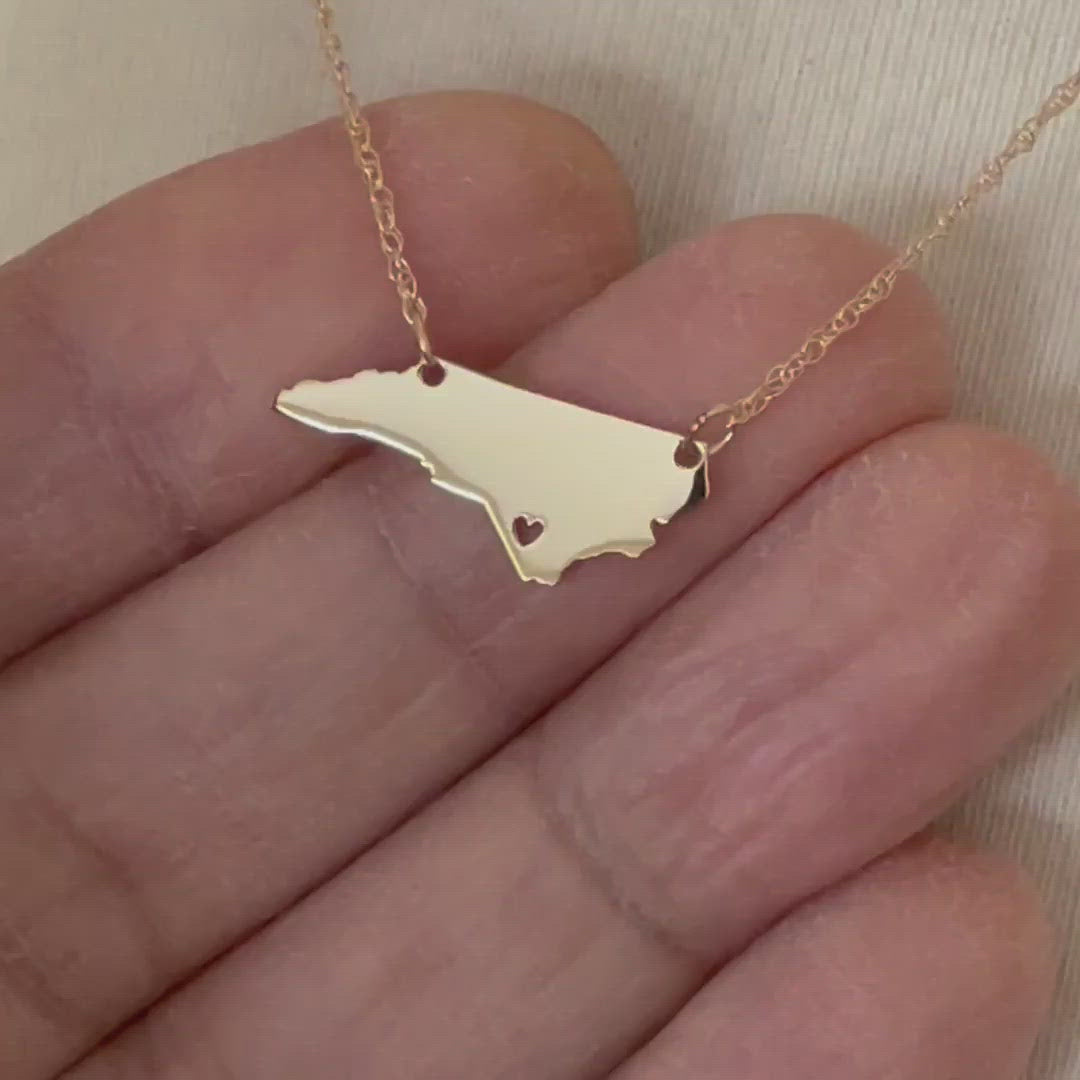 14k Gold 10k Gold Silver North Carolina State Heart Personalized City Necklace
