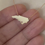 ギャラリービューア14k Gold 10k Gold Silver North Carolina State Heart Personalized City Necklaceに読み込んでビデオを見る
