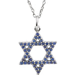 Charger l&#39;image dans la galerie, 14K Yellow White Gold Genuine Blue Sapphire Small Star of David Pendant Charm Necklace
