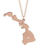 Indlæs billede til gallerivisning 14k Gold 10k Gold Silver Hawaii HI State Map Diamond Personalized City Necklace
