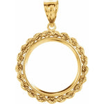Load image into Gallery viewer, 14K Yellow Gold Coin Holder for 20mm x 1.7mm Coins or Canadian 1/4 oz Ounce Maple Leaf Coin Tab Back Frame Rope Design Pendant Charm
