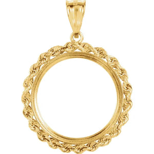 14K Yellow Gold Coin Holder for 22mm x 1.8mm Coins or 1/4 oz ounce American Eagle South African Krugerrand Chinese Panda Coin Tab Back Frame Pendant Charm