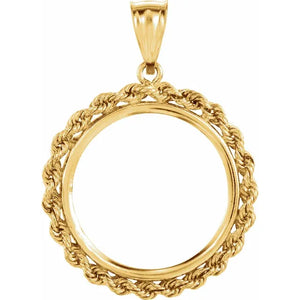 14K Yellow Gold Coin Holder for 22mm x 1.8mm Coins or 1/4 oz ounce American Eagle South African Krugerrand Chinese Panda Coin Tab Back Frame Pendant Charm