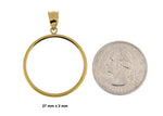 이미지를 갤러리 뷰어에 로드 , 14K Yellow Gold United States US $10 Dollar or 1/2 oz ounce Chinese Panda Coin Holder Holds 27mm x 2mm Coins Tab Back Frame Pendant Charm

