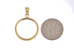 14K Yellow Gold Coin Holder for 17.9mm x 1.2mm Coins or United States US $2.50 Dollar or Chinese Panda 1/10 Ounce Tab Back Frame Pendant Charm