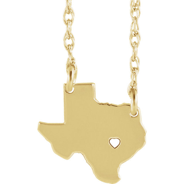 14k Gold 10k Gold Silver Texas State Heart Personalized City Necklace